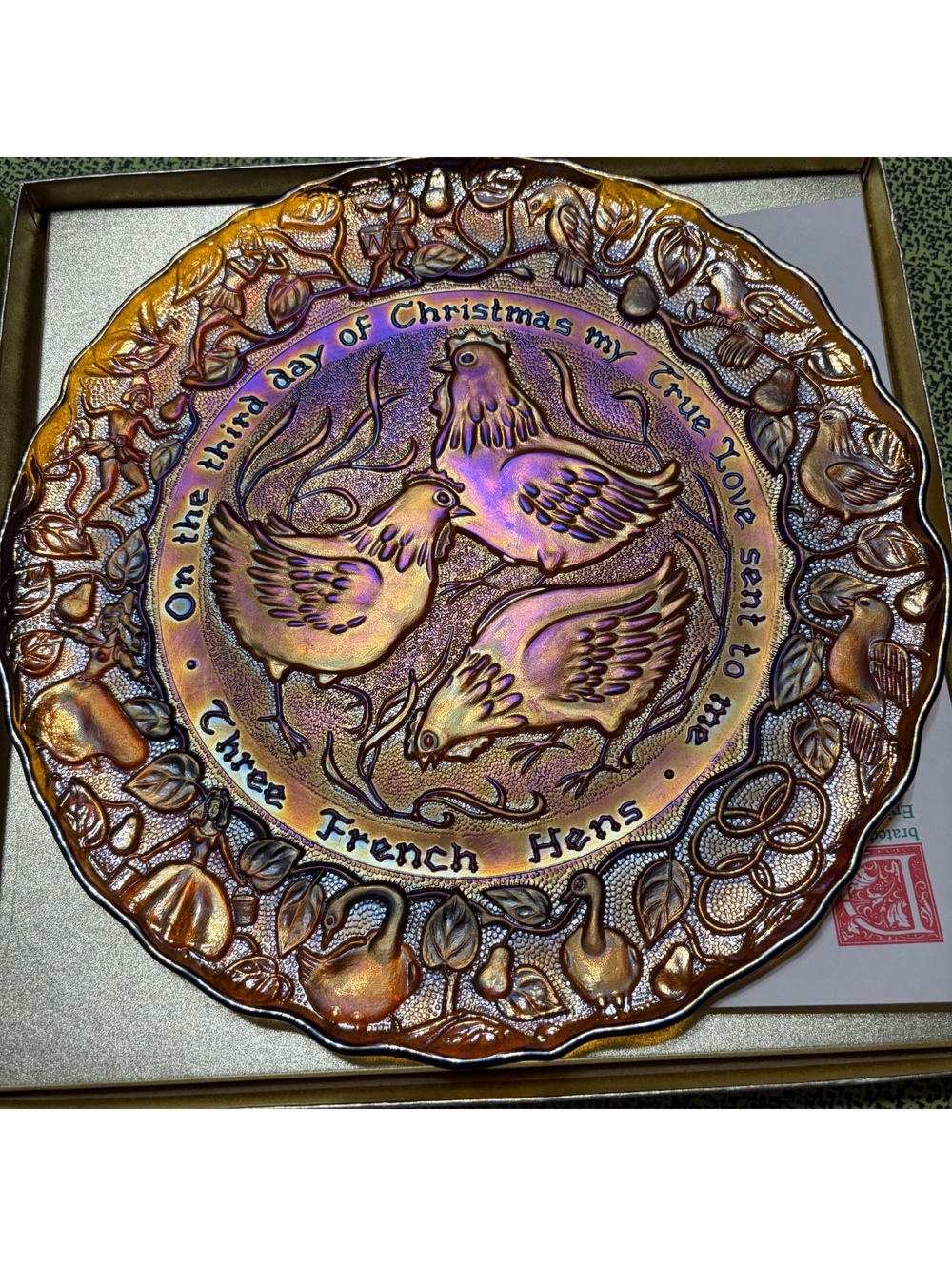 Imperial 3rd day of Christmas carnival glass collectors plate